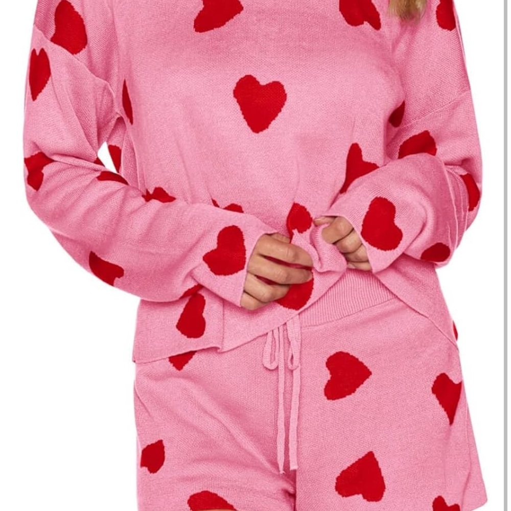 Pink and Red Heart Print Pajamas for Valentines!